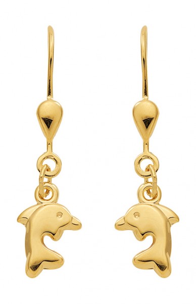Niedliche Goldene Delphin Ohrringe Ohrhänger Euroschmuck