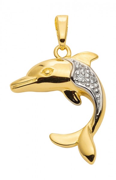 Schöner Delphin Kettenanhänger mit Zirkoniain 333 Gold