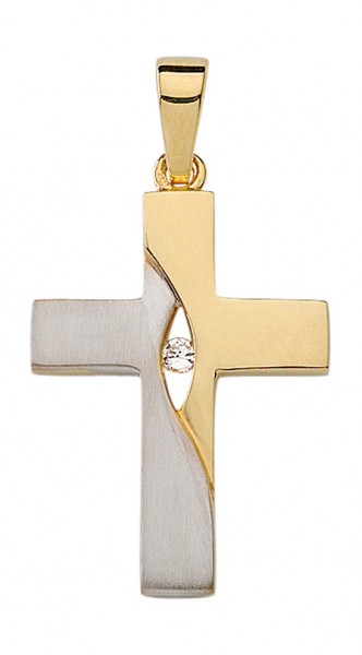Bicolor Kreuz in 925 Silber mit Zirkonia