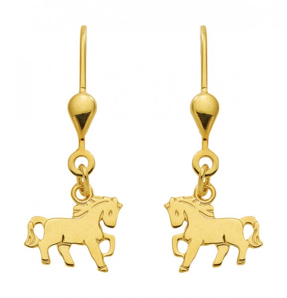 Ohrringe mit Pferde Motiv als Hänger in Gold
