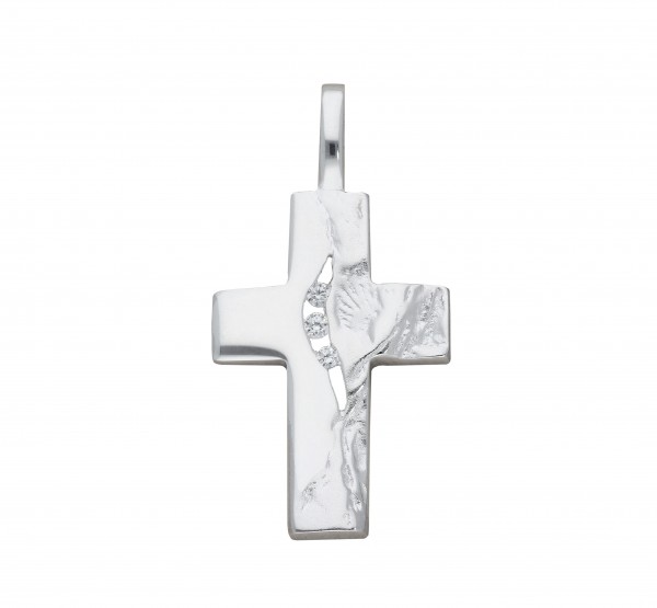 Silberkreuz im Hammerdesign mit 3Zirkonia